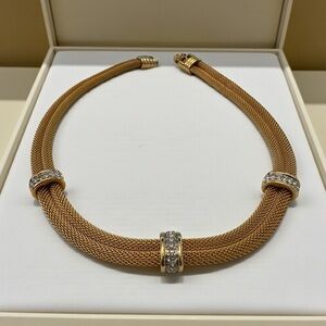 Vintage ‘80s Elegant Gold & Silver Color Rhinestone Mesh Tube Luxury Necklace
